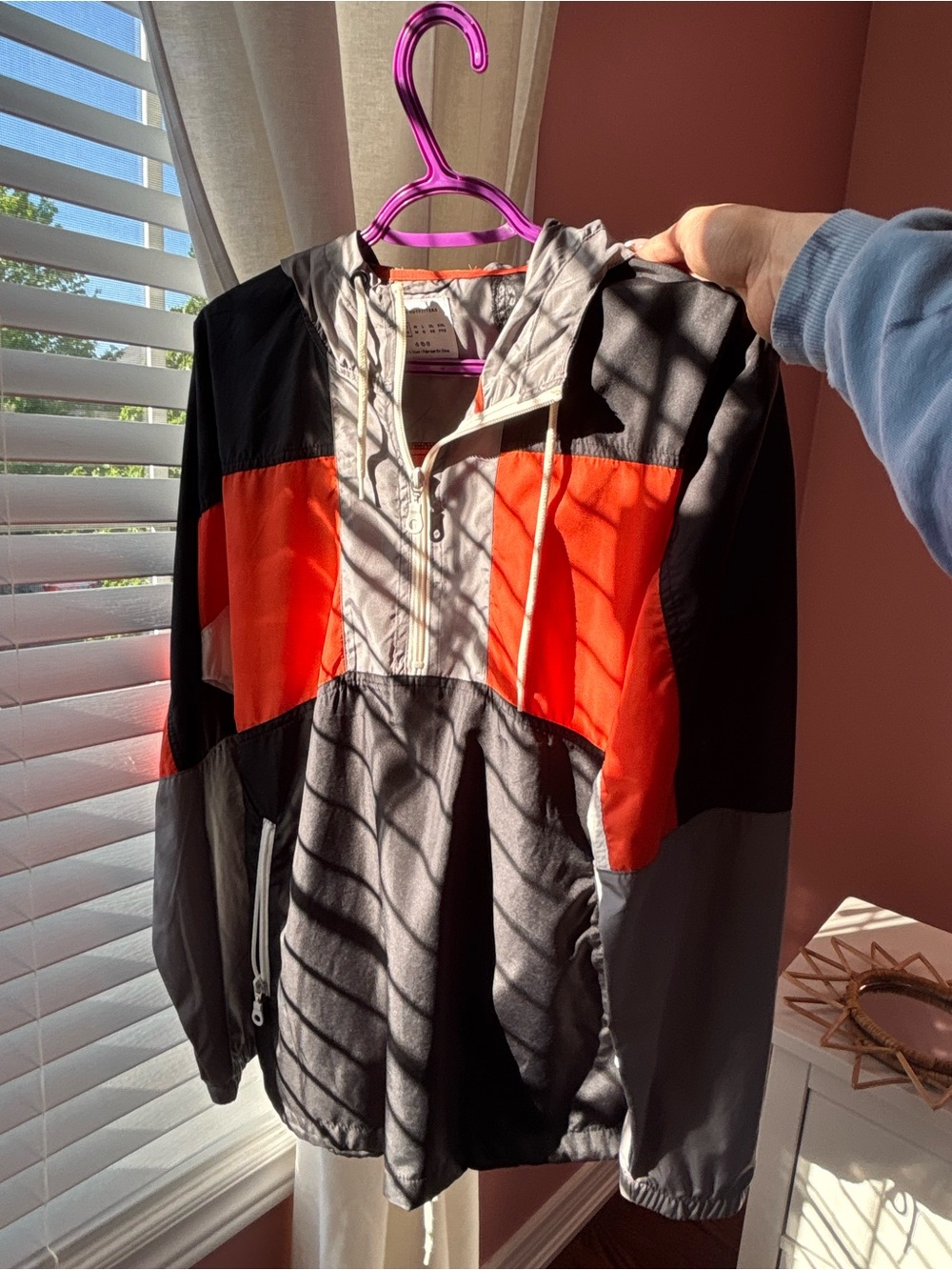 Urban Outfitters Black & Bright Orange Colorblock Windbreaker Jacket